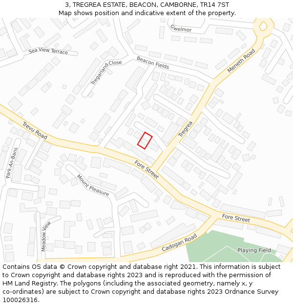 3, TREGREA ESTATE, BEACON, CAMBORNE, TR14 7ST: Location map and indicative extent of plot