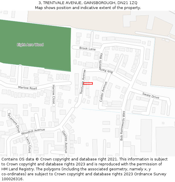 3, TRENTVALE AVENUE, GAINSBOROUGH, DN21 1ZQ: Location map and indicative extent of plot