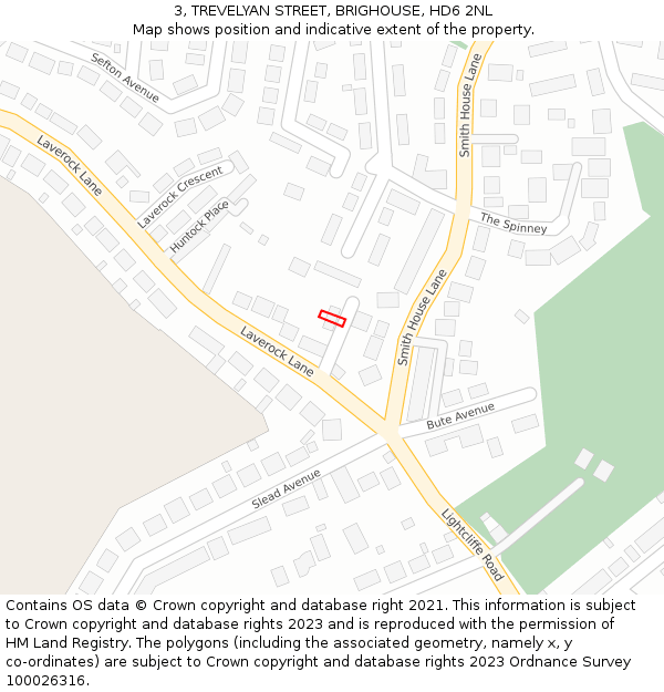 3, TREVELYAN STREET, BRIGHOUSE, HD6 2NL: Location map and indicative extent of plot