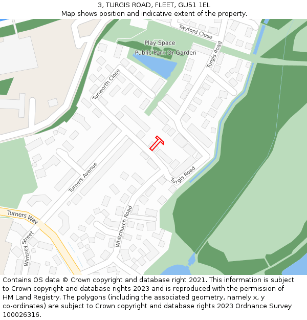 3, TURGIS ROAD, FLEET, GU51 1EL: Location map and indicative extent of plot