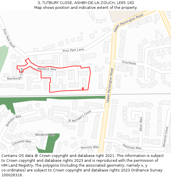 3, TUTBURY CLOSE, ASHBY-DE-LA-ZOUCH, LE65 1XD: Location map and indicative extent of plot