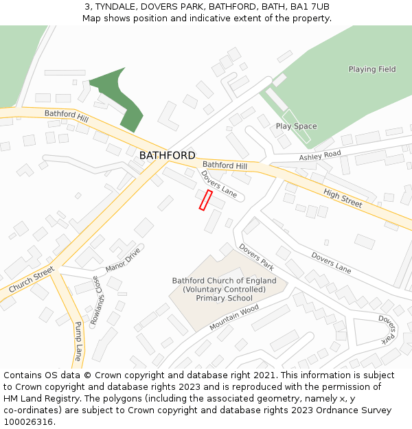 3, TYNDALE, DOVERS PARK, BATHFORD, BATH, BA1 7UB: Location map and indicative extent of plot
