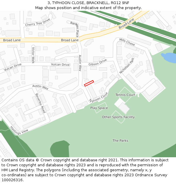 3, TYPHOON CLOSE, BRACKNELL, RG12 9NF: Location map and indicative extent of plot