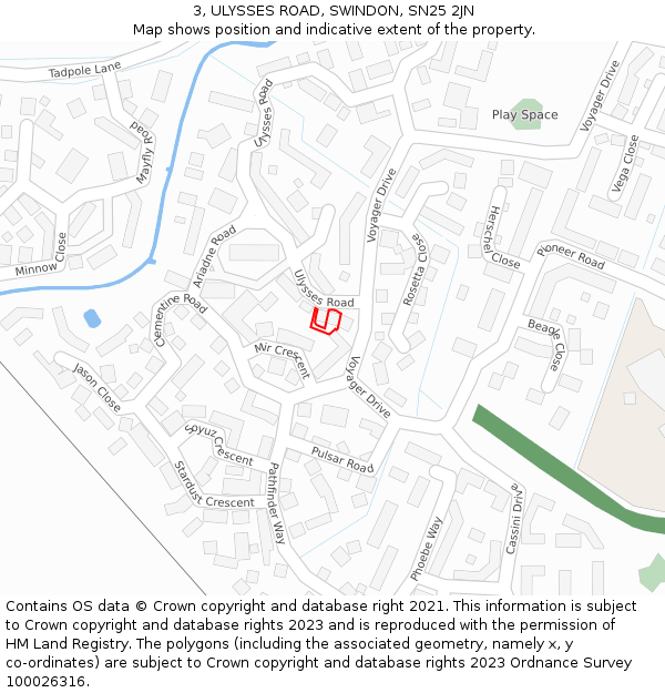 3, ULYSSES ROAD, SWINDON, SN25 2JN: Location map and indicative extent of plot
