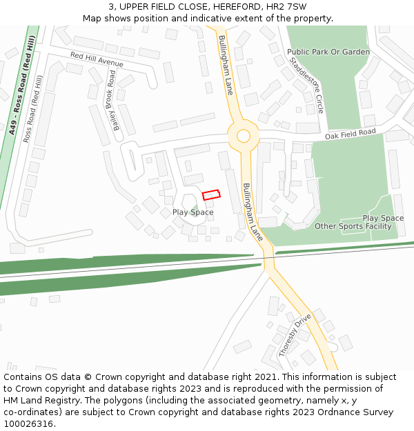 3, UPPER FIELD CLOSE, HEREFORD, HR2 7SW: Location map and indicative extent of plot