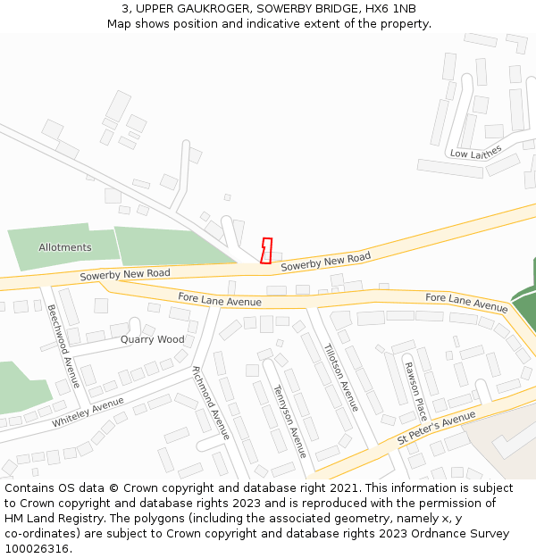 3, UPPER GAUKROGER, SOWERBY BRIDGE, HX6 1NB: Location map and indicative extent of plot
