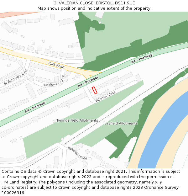 3, VALERIAN CLOSE, BRISTOL, BS11 9UE: Location map and indicative extent of plot