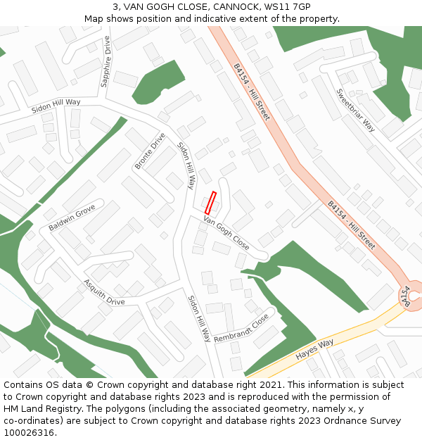 3, VAN GOGH CLOSE, CANNOCK, WS11 7GP: Location map and indicative extent of plot