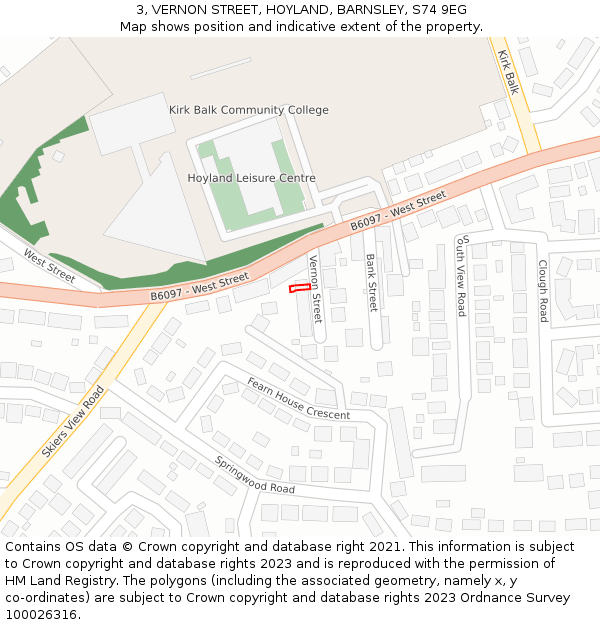 3, VERNON STREET, HOYLAND, BARNSLEY, S74 9EG: Location map and indicative extent of plot