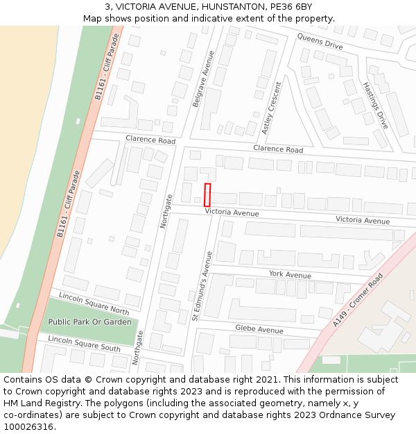 3, VICTORIA AVENUE, HUNSTANTON, PE36 6BY: Location map and indicative extent of plot