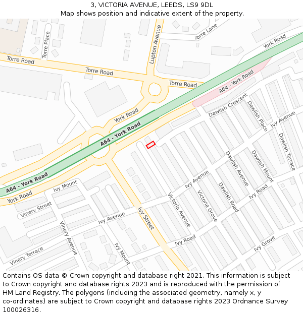 3, VICTORIA AVENUE, LEEDS, LS9 9DL: Location map and indicative extent of plot