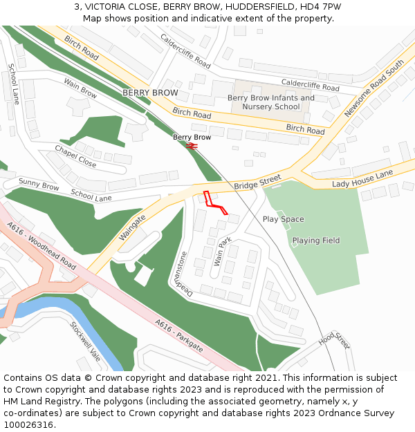 3, VICTORIA CLOSE, BERRY BROW, HUDDERSFIELD, HD4 7PW: Location map and indicative extent of plot