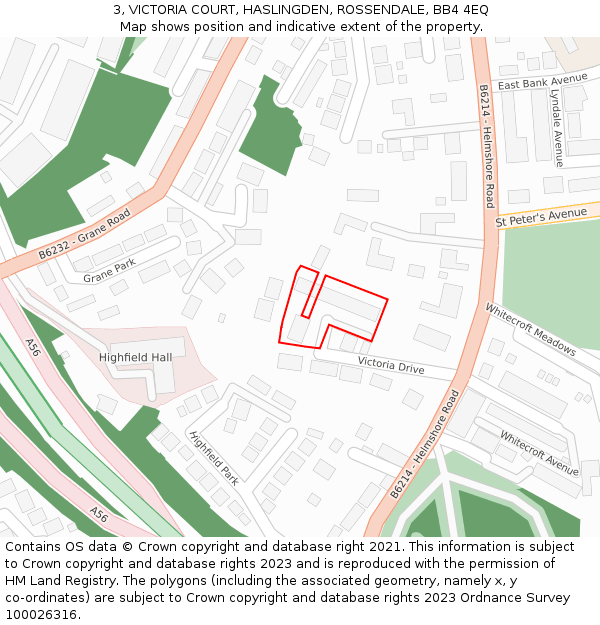 3, VICTORIA COURT, HASLINGDEN, ROSSENDALE, BB4 4EQ: Location map and indicative extent of plot