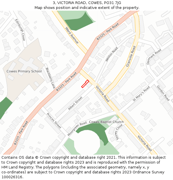 3, VICTORIA ROAD, COWES, PO31 7JG: Location map and indicative extent of plot