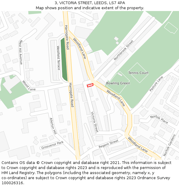 3, VICTORIA STREET, LEEDS, LS7 4PA: Location map and indicative extent of plot