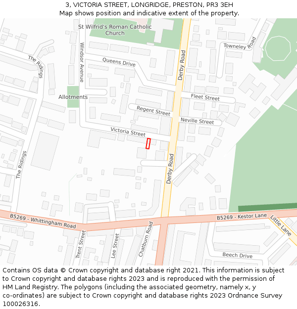 3, VICTORIA STREET, LONGRIDGE, PRESTON, PR3 3EH: Location map and indicative extent of plot