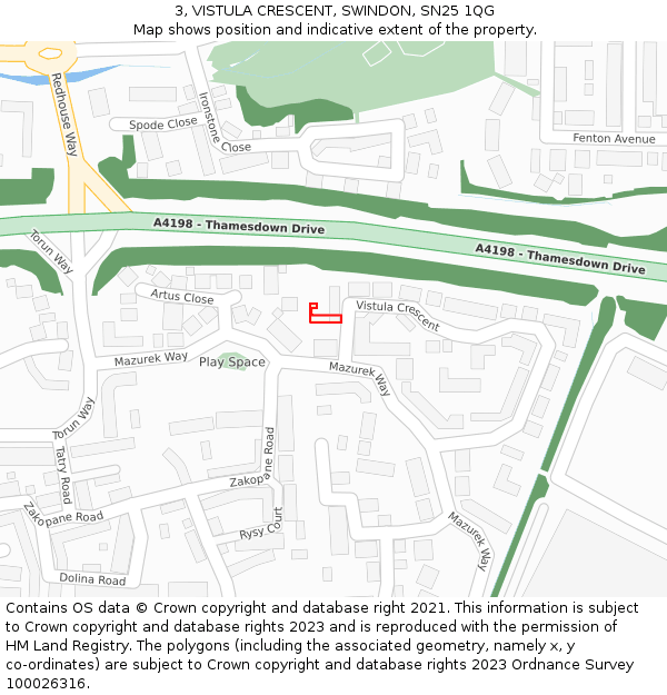 3, VISTULA CRESCENT, SWINDON, SN25 1QG: Location map and indicative extent of plot