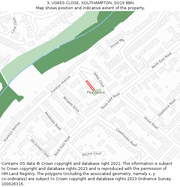 3, VOKES CLOSE, SOUTHAMPTON, SO19 8BN: Location map and indicative extent of plot