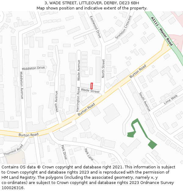 3, WADE STREET, LITTLEOVER, DERBY, DE23 6BH: Location map and indicative extent of plot