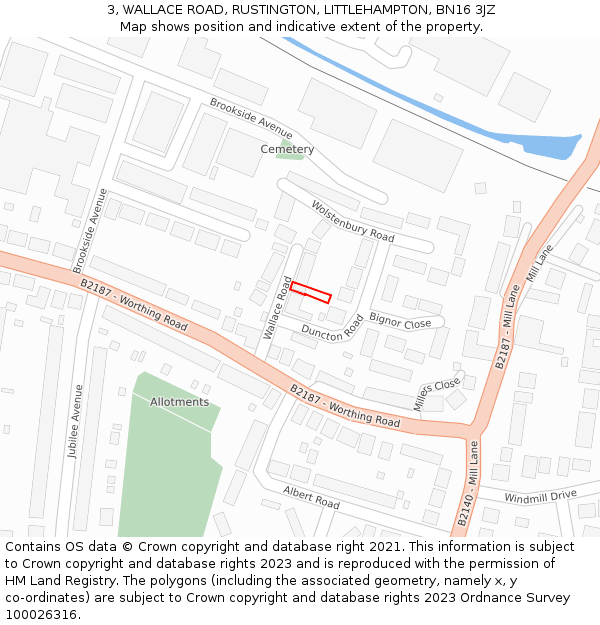 3, WALLACE ROAD, RUSTINGTON, LITTLEHAMPTON, BN16 3JZ: Location map and indicative extent of plot
