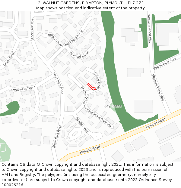 3, WALNUT GARDENS, PLYMPTON, PLYMOUTH, PL7 2ZF: Location map and indicative extent of plot