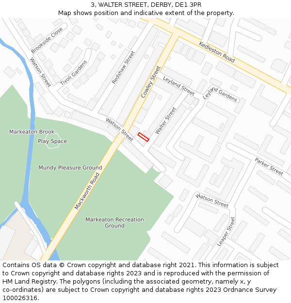 3, WALTER STREET, DERBY, DE1 3PR: Location map and indicative extent of plot