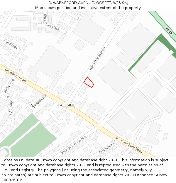 3, WARNEFORD AVENUE, OSSETT, WF5 9NJ: Location map and indicative extent of plot