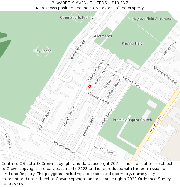 3, WARRELS AVENUE, LEEDS, LS13 3NZ: Location map and indicative extent of plot