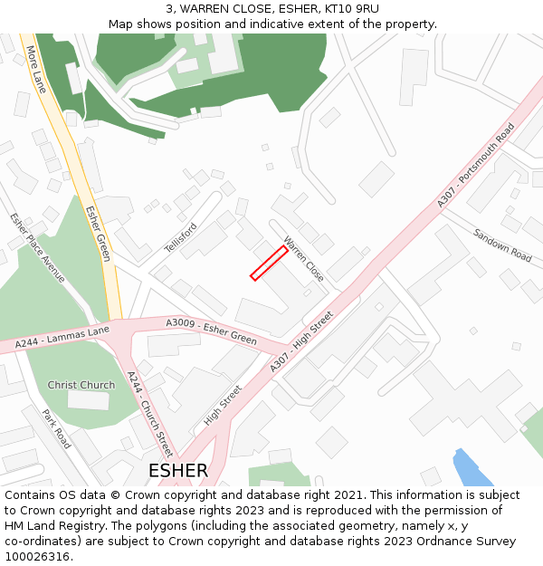 3, WARREN CLOSE, ESHER, KT10 9RU: Location map and indicative extent of plot