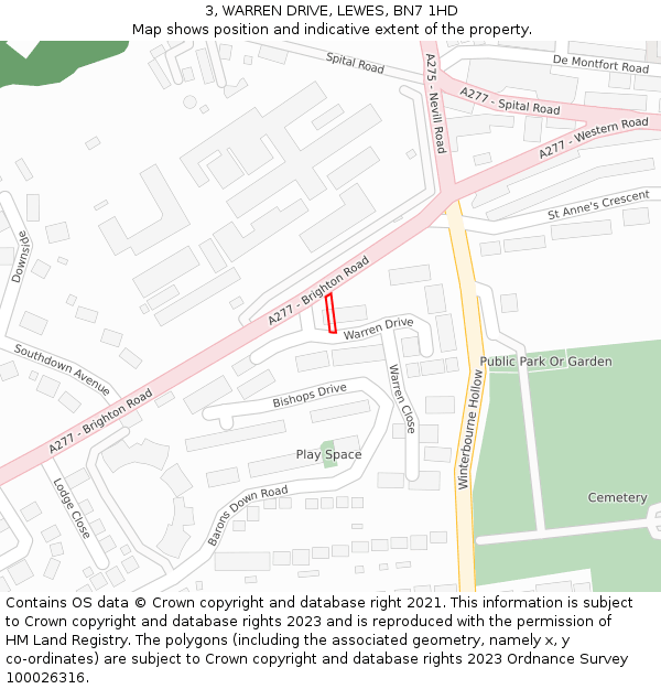 3, WARREN DRIVE, LEWES, BN7 1HD: Location map and indicative extent of plot