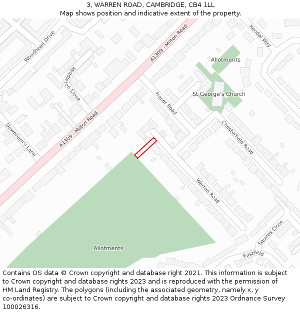 3, WARREN ROAD, CAMBRIDGE, CB4 1LL: Location map and indicative extent of plot