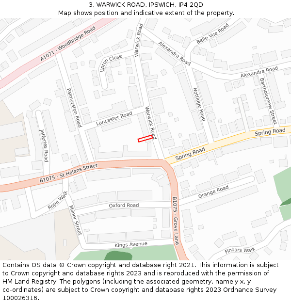 3, WARWICK ROAD, IPSWICH, IP4 2QD: Location map and indicative extent of plot