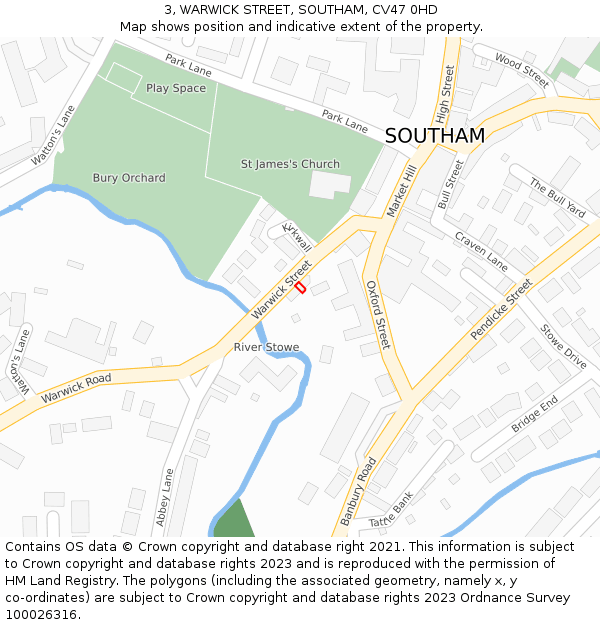 3, WARWICK STREET, SOUTHAM, CV47 0HD: Location map and indicative extent of plot