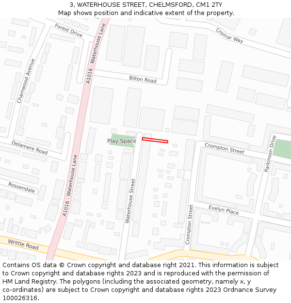 3, WATERHOUSE STREET, CHELMSFORD, CM1 2TY: Location map and indicative extent of plot