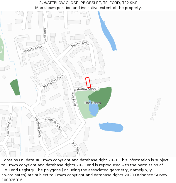 3, WATERLOW CLOSE, PRIORSLEE, TELFORD, TF2 9NF: Location map and indicative extent of plot