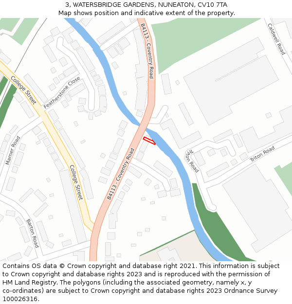 3, WATERSBRIDGE GARDENS, NUNEATON, CV10 7TA: Location map and indicative extent of plot