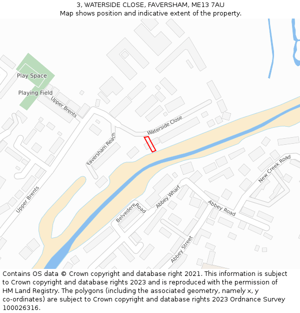3, WATERSIDE CLOSE, FAVERSHAM, ME13 7AU: Location map and indicative extent of plot