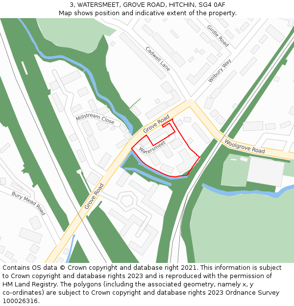 3, WATERSMEET, GROVE ROAD, HITCHIN, SG4 0AF: Location map and indicative extent of plot