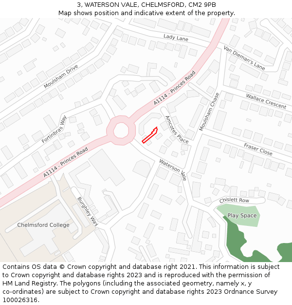 3, WATERSON VALE, CHELMSFORD, CM2 9PB: Location map and indicative extent of plot