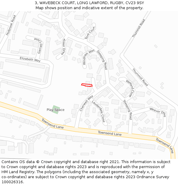 3, WAVEBECK COURT, LONG LAWFORD, RUGBY, CV23 9SY: Location map and indicative extent of plot