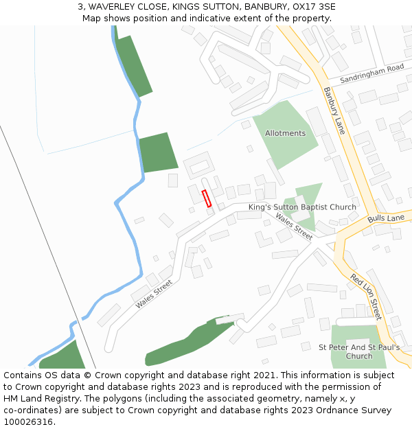 3, WAVERLEY CLOSE, KINGS SUTTON, BANBURY, OX17 3SE: Location map and indicative extent of plot