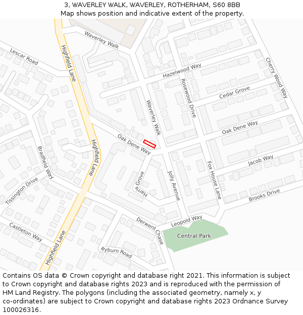3, WAVERLEY WALK, WAVERLEY, ROTHERHAM, S60 8BB: Location map and indicative extent of plot