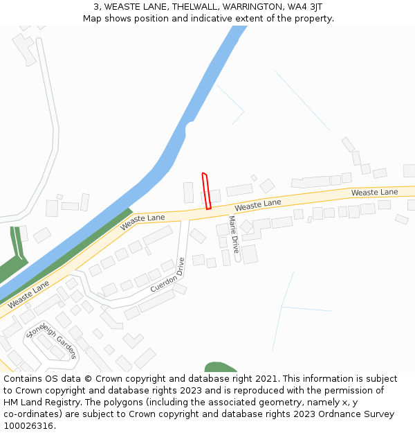 3, WEASTE LANE, THELWALL, WARRINGTON, WA4 3JT: Location map and indicative extent of plot