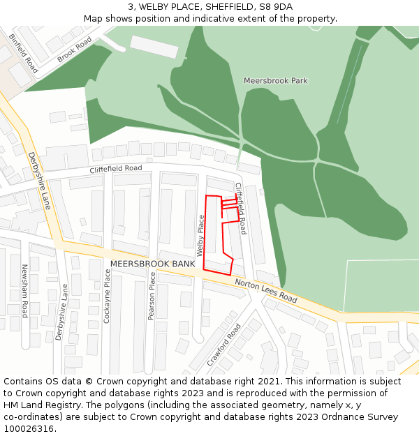 3, WELBY PLACE, SHEFFIELD, S8 9DA: Location map and indicative extent of plot