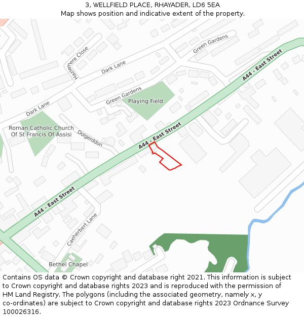 3, WELLFIELD PLACE, RHAYADER, LD6 5EA: Location map and indicative extent of plot