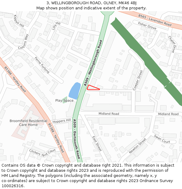 3, WELLINGBOROUGH ROAD, OLNEY, MK46 4BJ: Location map and indicative extent of plot