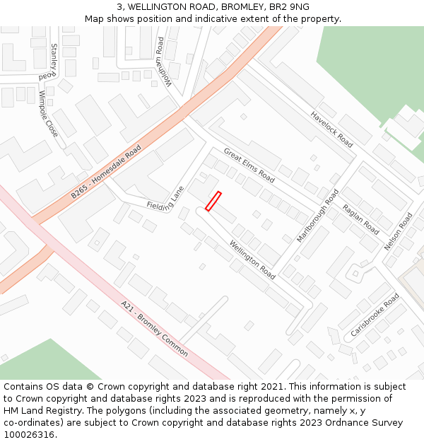 3, WELLINGTON ROAD, BROMLEY, BR2 9NG: Location map and indicative extent of plot