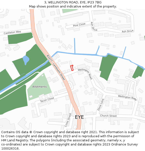 3, WELLINGTON ROAD, EYE, IP23 7BG: Location map and indicative extent of plot