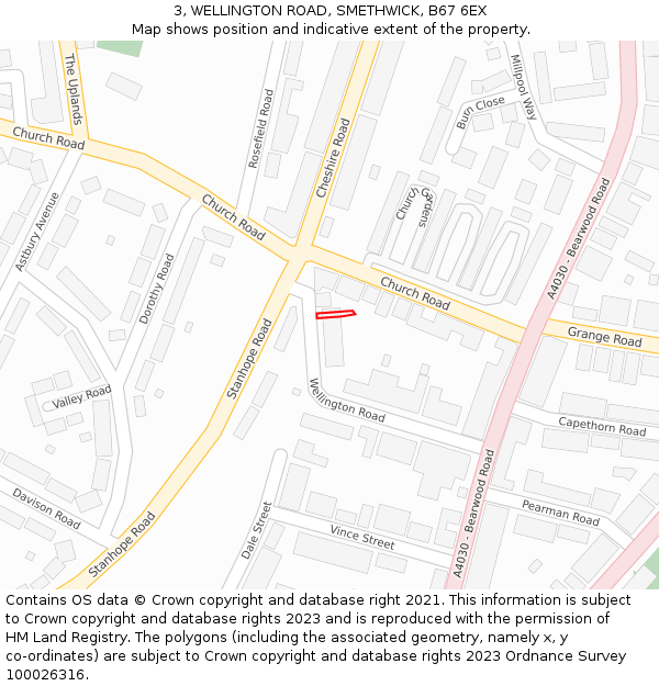 3, WELLINGTON ROAD, SMETHWICK, B67 6EX: Location map and indicative extent of plot