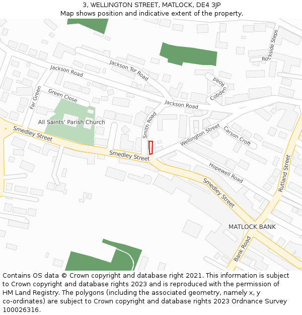 3, WELLINGTON STREET, MATLOCK, DE4 3JP: Location map and indicative extent of plot